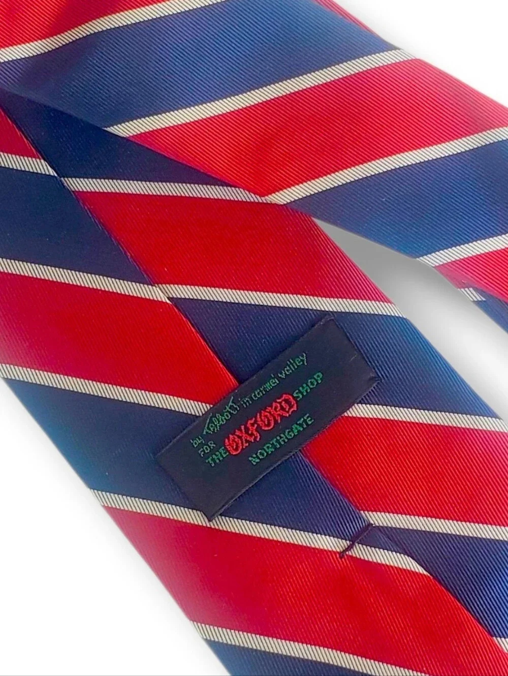 Vintage Oxford Shop Necktie Red Blue Striped Silk Tie Classic Diagonal Stripes
